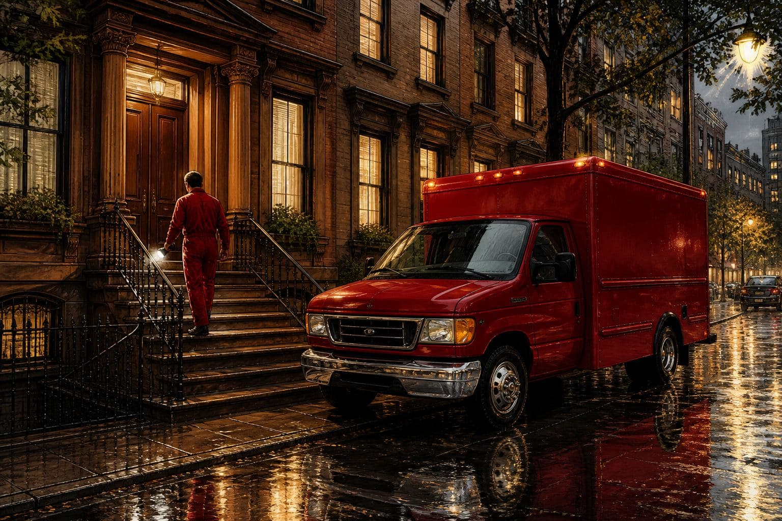 Crew arriving at a Upper West Side townhouse